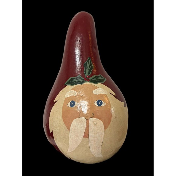 Vtg Santa Claus Hand Painted Gourd Artist Signed 1992 Christmas Folk Art 10.5” - Picture 1 of 10